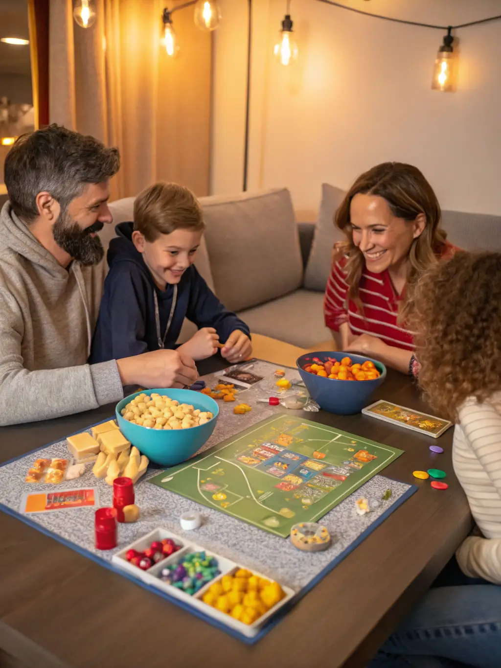 A picture of a family playing games in the Starlight Horizon's game room, showcasing the variety of entertainment options available.
